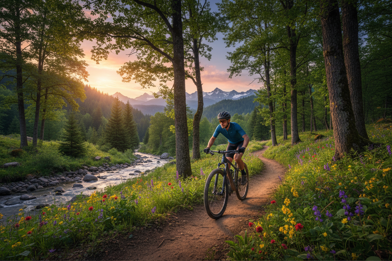Person riding a bike in nature